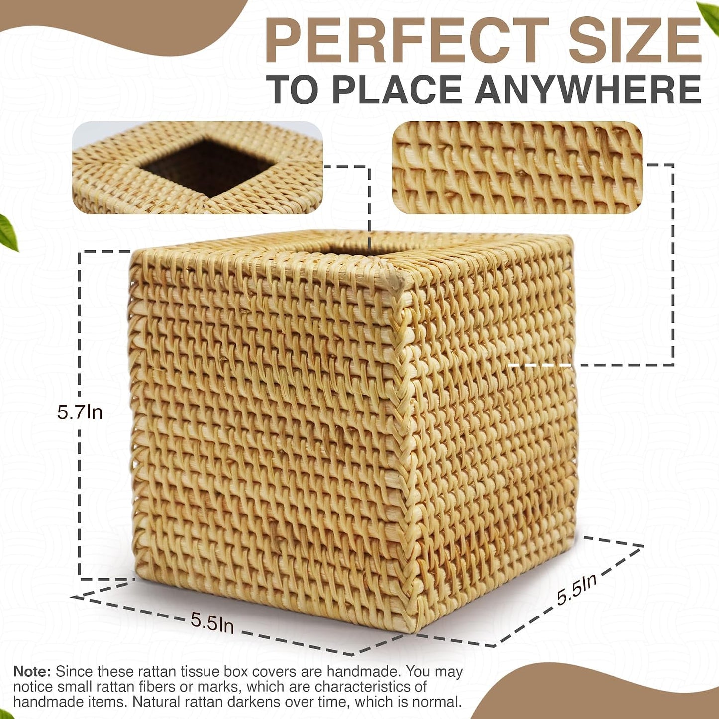 Rattan Tissue Box Cover Square / Natural