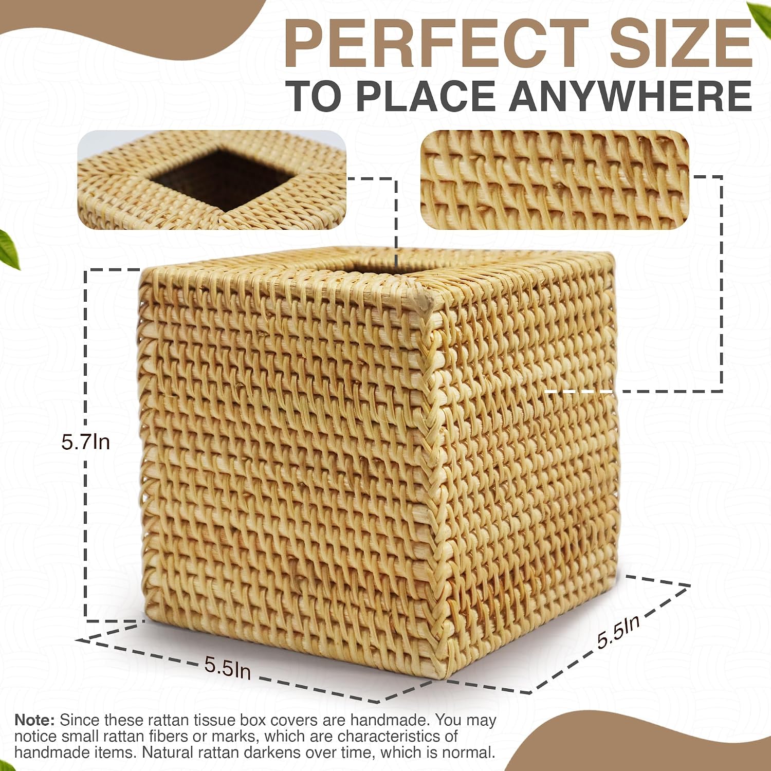 Rattan Tissue Box Cover Square / Natural