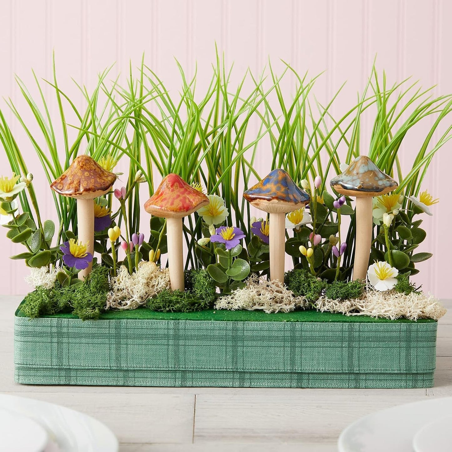 Ceramic Outdoor Mushrooms Plant Stakes / Brown / 5 Inch / Set of 4
