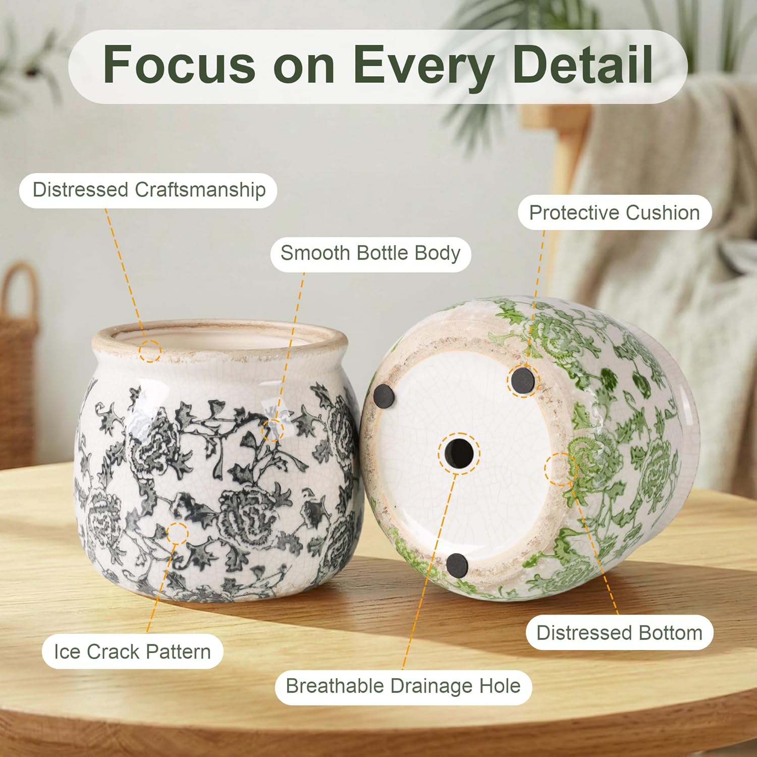 Vintage Ceramic Planter / Grey-round