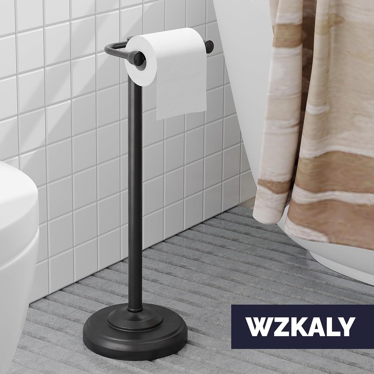 Black Toilet Paper Holder Stand Stainless Steel & Stable Weight Base | Post Pivoting Design Easy to Change Roll, Mega