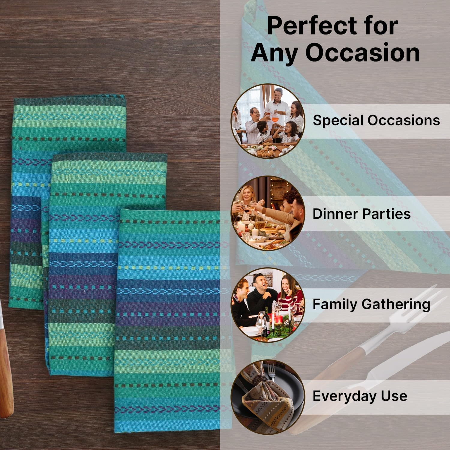 LFH Home Cotton Rich Cloth Salsa Napkin Set of 12 Washable Soft Durable Striped Table Napkins for Dining Wedding, Daily
