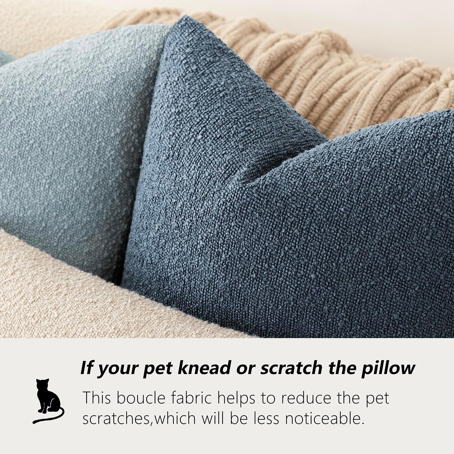 Textured Boucle Throw Pillow Covers Accent Solid Pillow Cases Soft / 18 x 18 / Blue Ashes / Set of 2