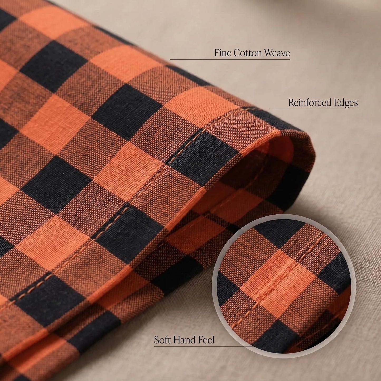 Urban Villa Cloth Napkins Cotton 12x12 (Set of 12) Orange/Black
