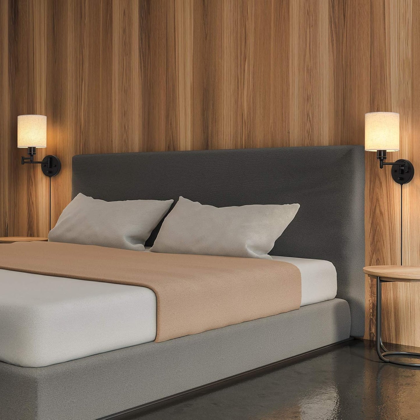 CADUKE Plug in Wall Sconce Set of 2, Swing Arm Wall Lamps | Modern, Bedroom Wall Light Fixtures, Linen Lampshade, For