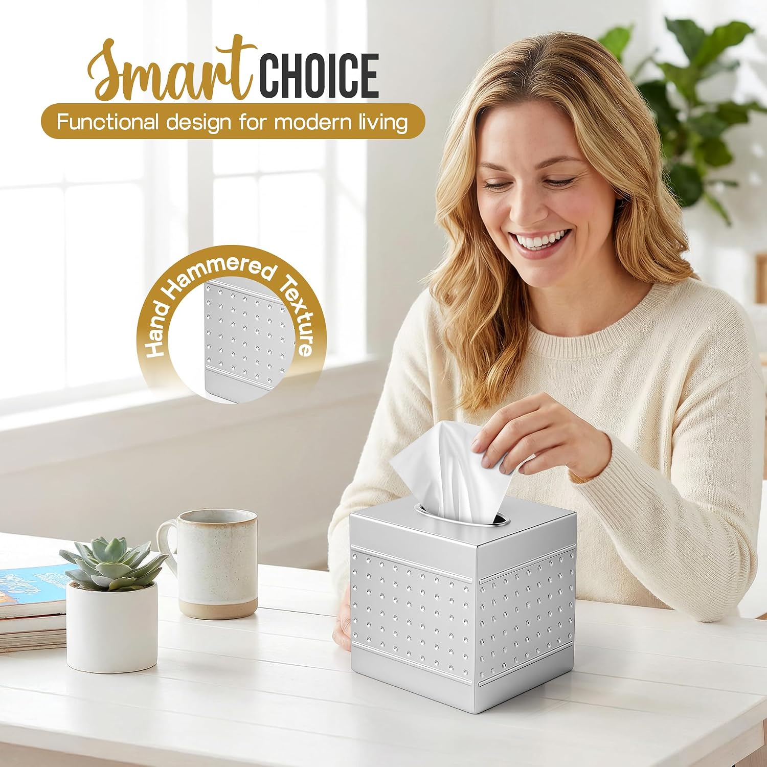 Modern Tissue Cover Box Adds / Pewter / 5 x 5 x 5.25
