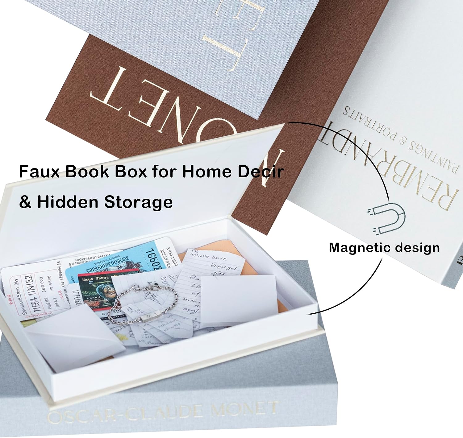 Linen Boxes / Decorative Faux Books / Grey+beige / Set of 2