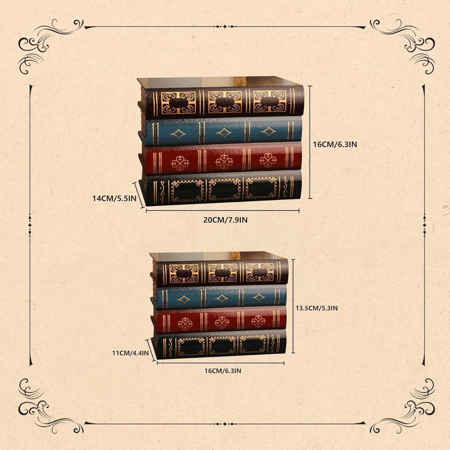 Wooden False Book Box Storage Box / Brown / 7.87 x 6.3 x 5.51 / Set of 2