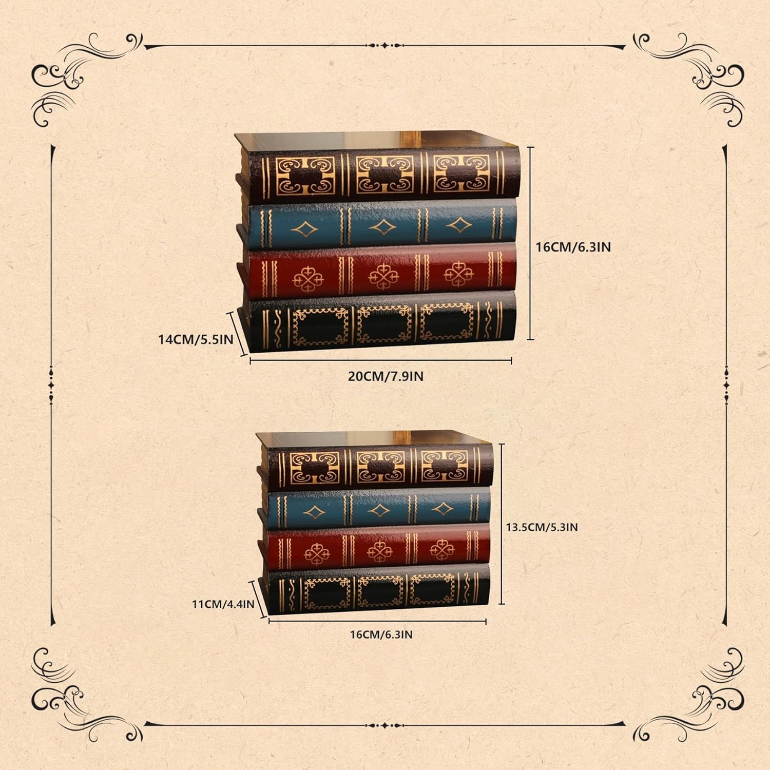 Wooden False Book Box Storage Box / Brown / 7.87 x 6.3 x 5.51 / Set of 2