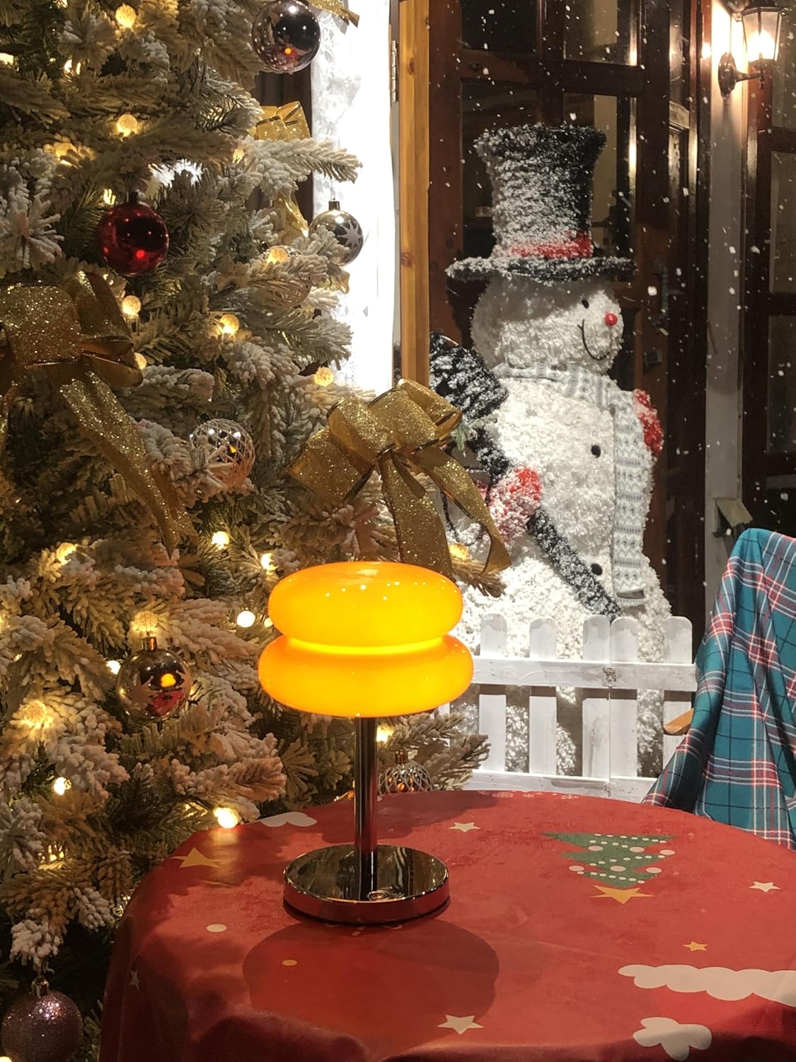 Cordless Orange Mushroom Lamp, Mid Century Modern Glass Lamp 6000mAh Rechargeable Small Table Lamps, Cute Cool Desk