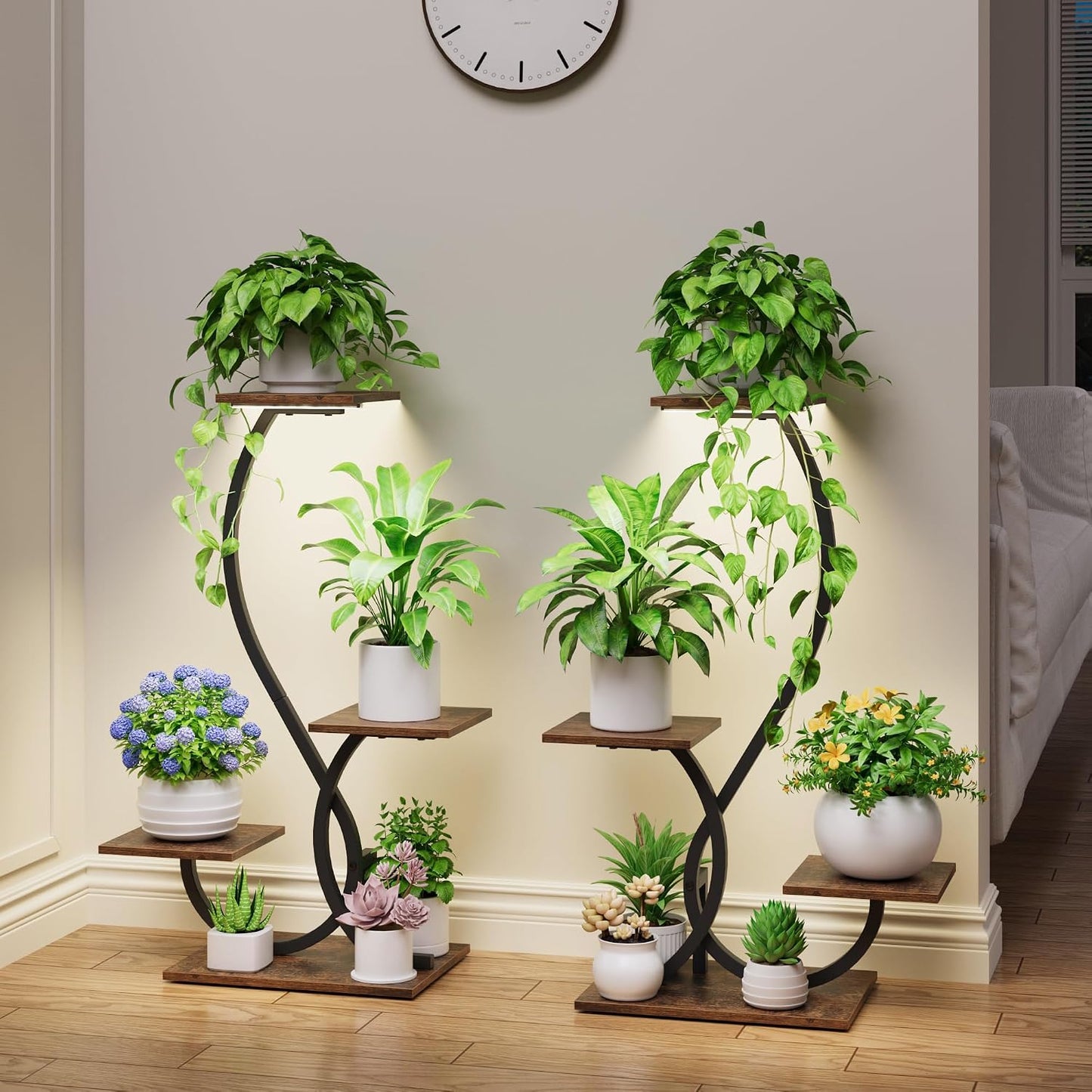 BACEKOLL Plant Stand Indoor with Grow Lights - 2 Pack Plant Shelf, Lighted Corner Plant Stands for Indoor Growing, 4