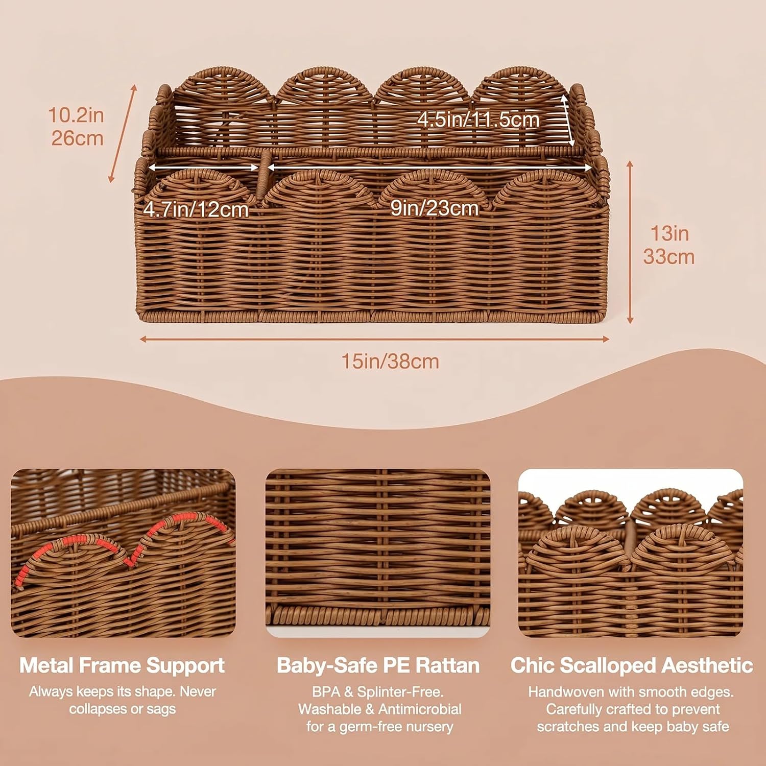 Wicker Diaper Caddy Organizer / Tea Brown / L