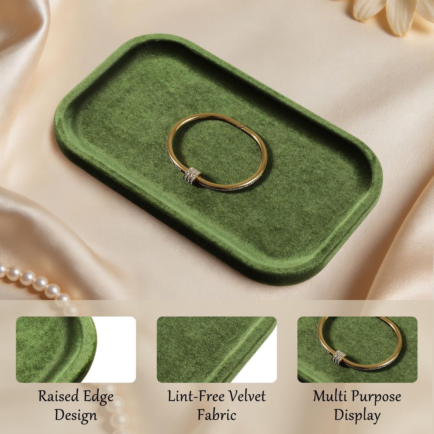 Resilient Velvet Jewelry Display Tray for Ring Earrings Bracelet Necklace / Olive Green / 7.9 x 4.7