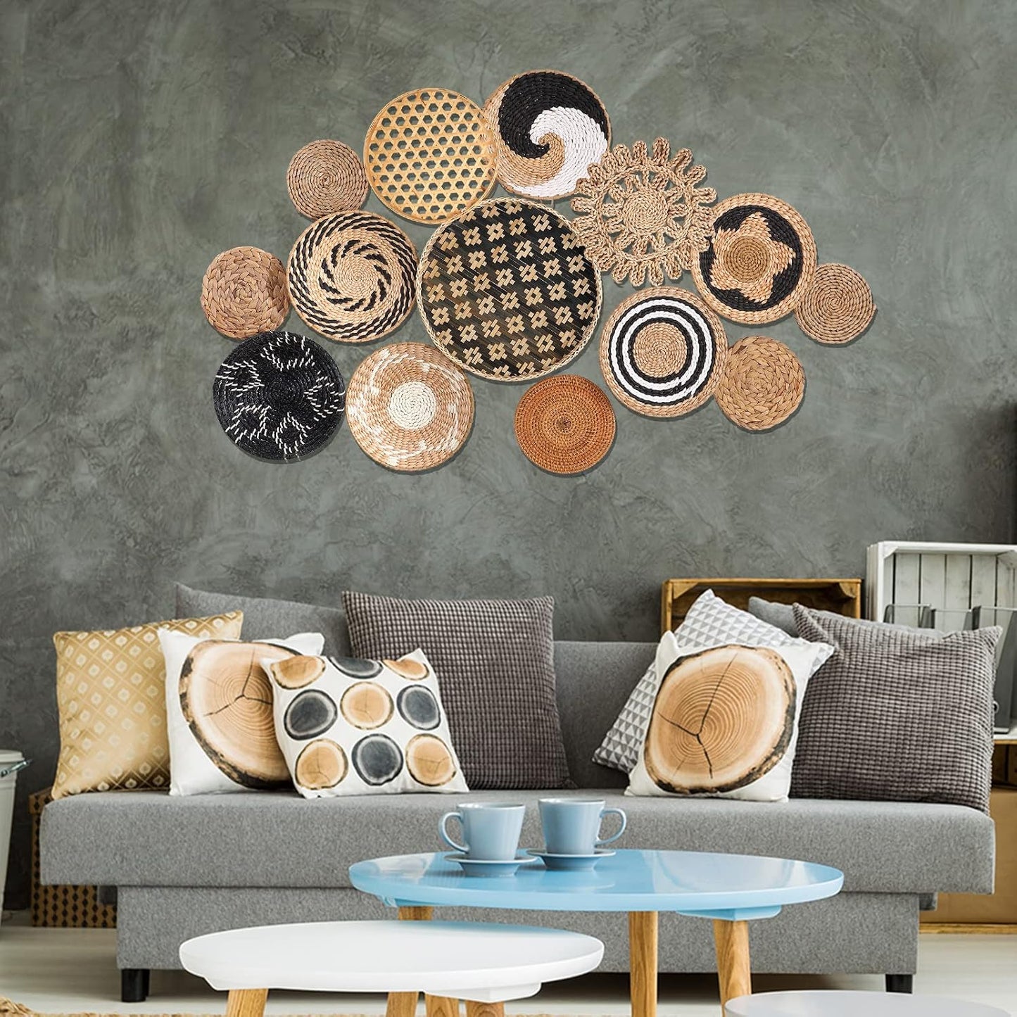 Boho Wall Basket Decor / Retro Color / Set of 14