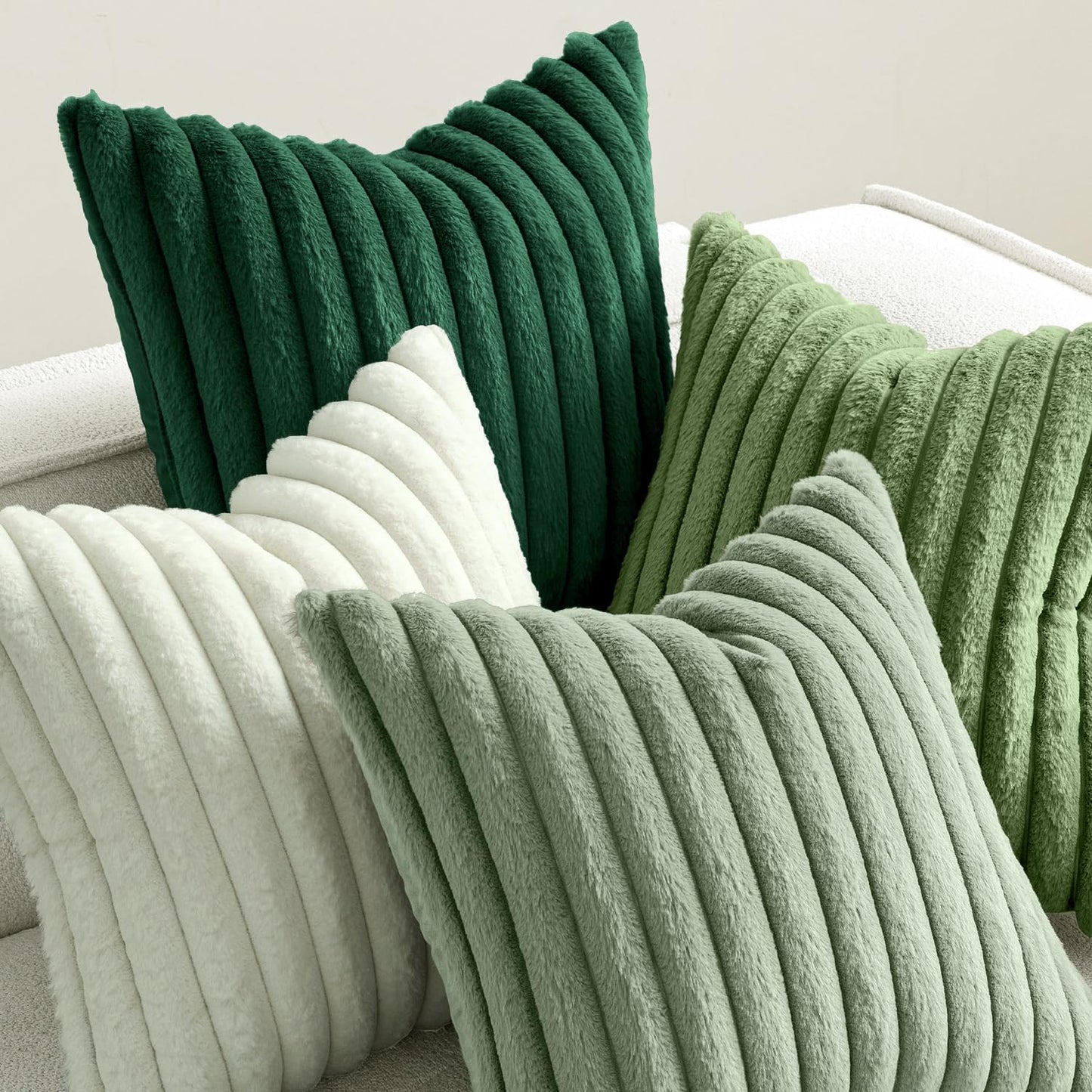 Faux Fur Plush Decorative Throw Pillow Covers / 18 x 18 / Green / Set of 4