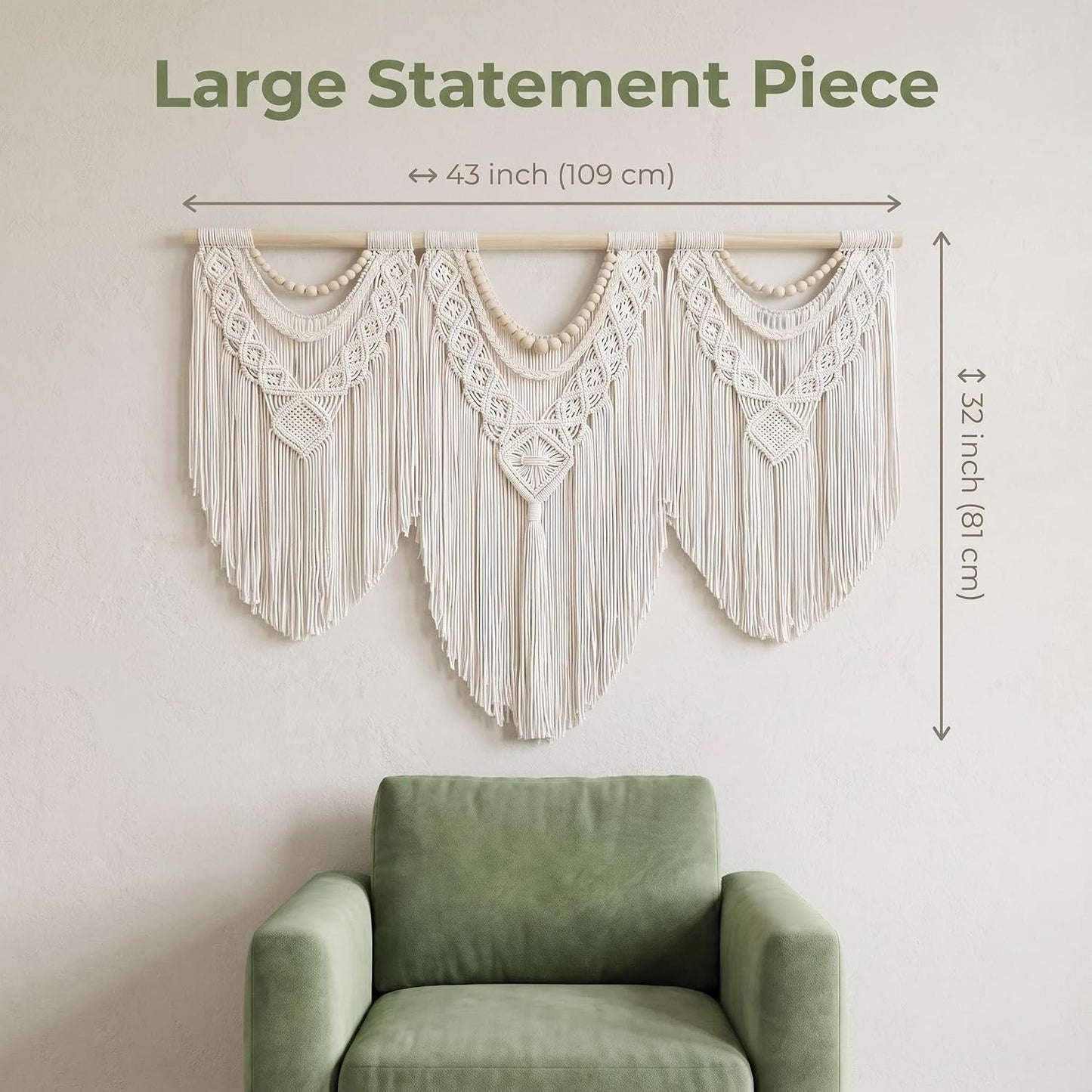 Large Macrame Wall Hanging / Beige-a / 43 x 32