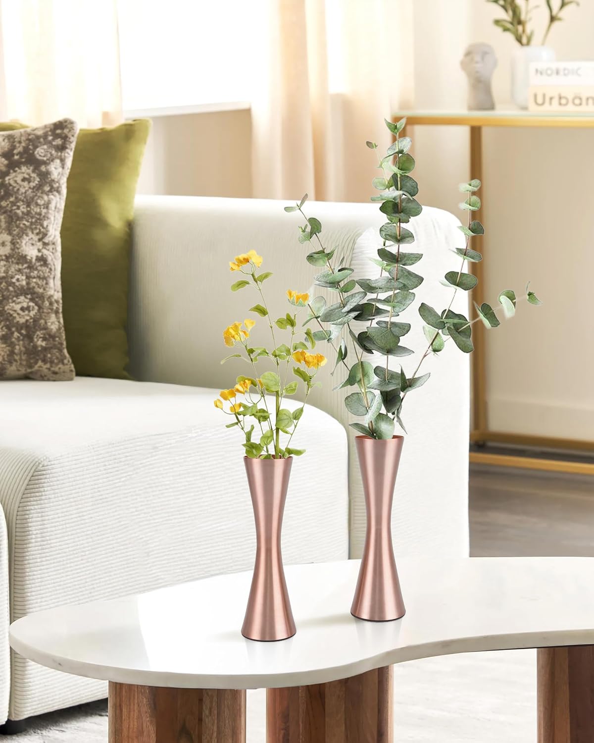 Vixdonos 6.7 inch Brass-Toned Metal Vase Small Flower Vase Set of 2 Modern Decorative Vase for Home Decor, Wedding or