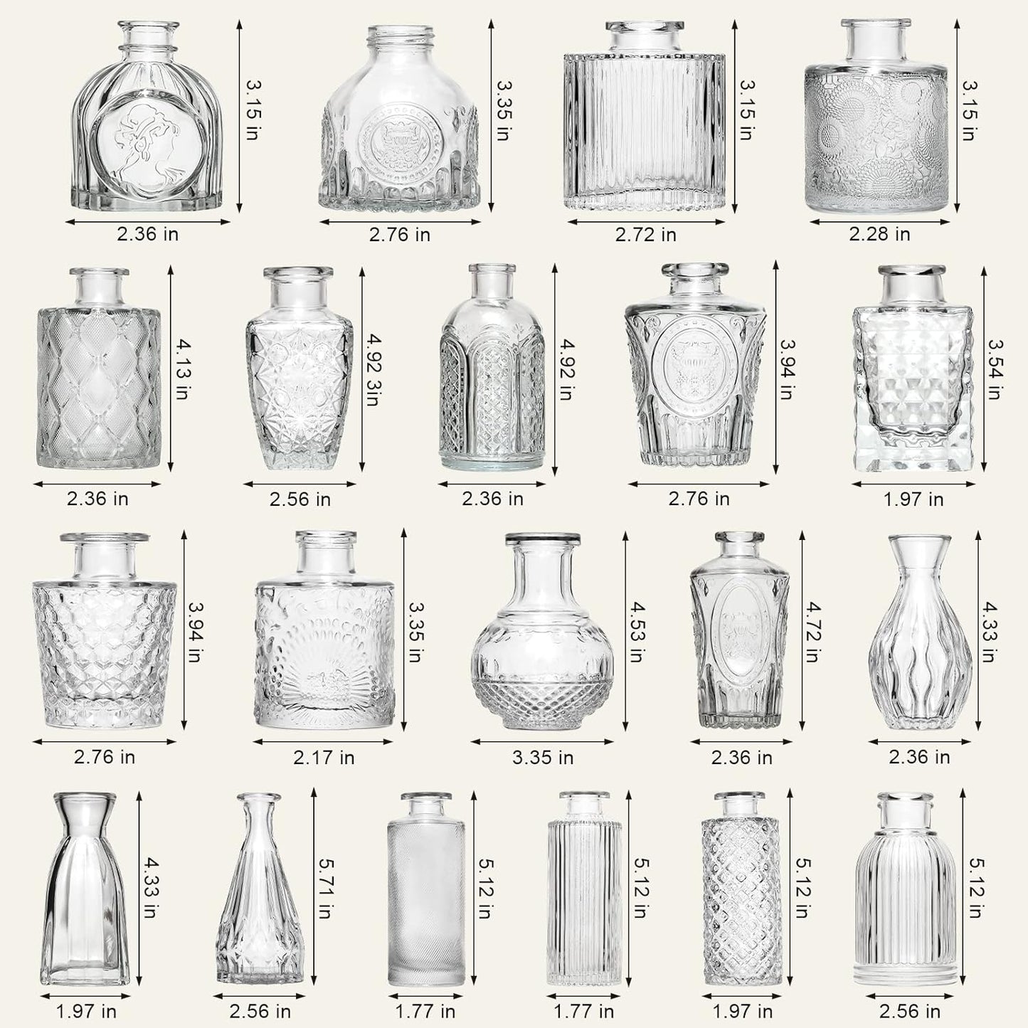 Glass Bud Vase Pcs / Clear / Set of 32