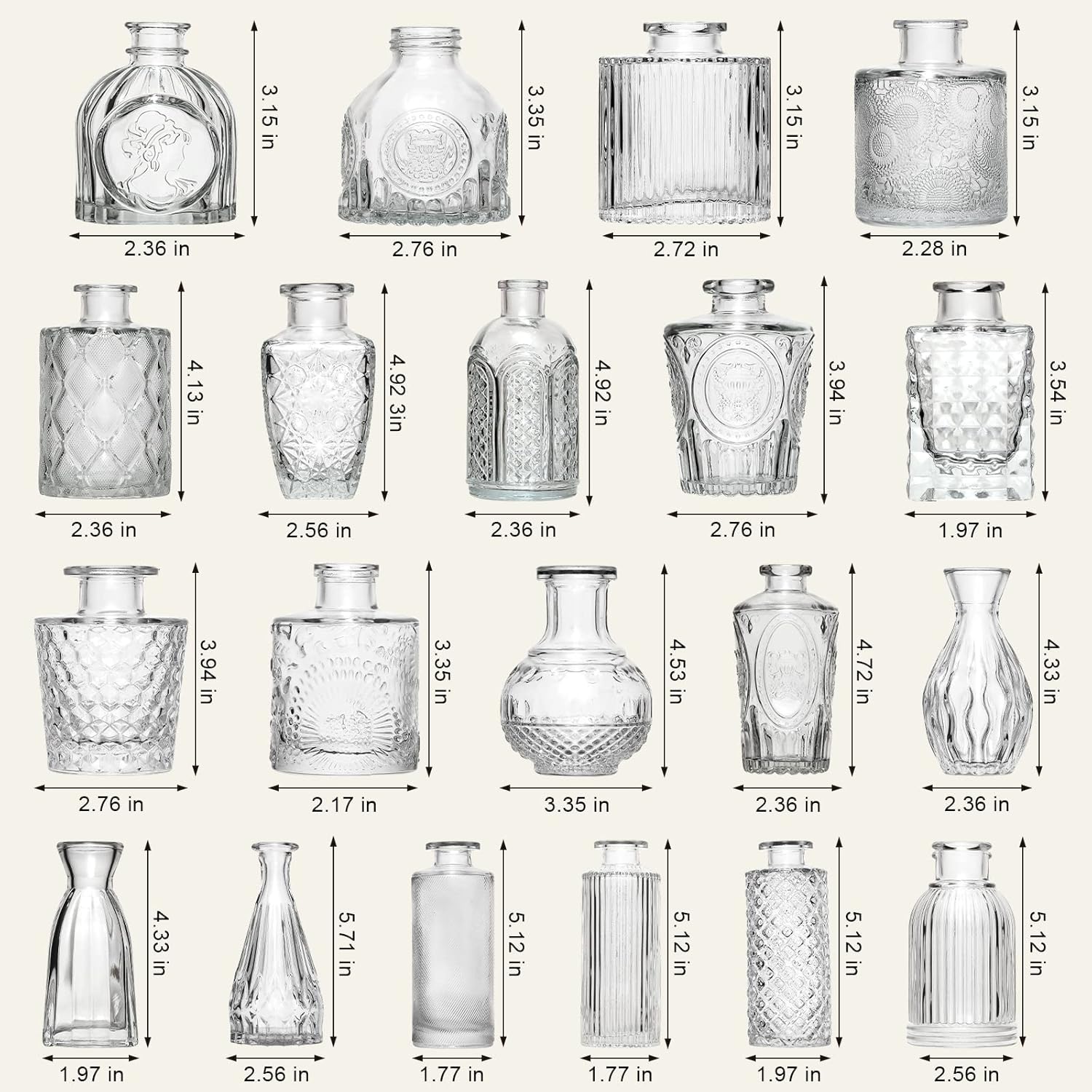 Glass Bud Vase Pcs / Clear / Set of 32