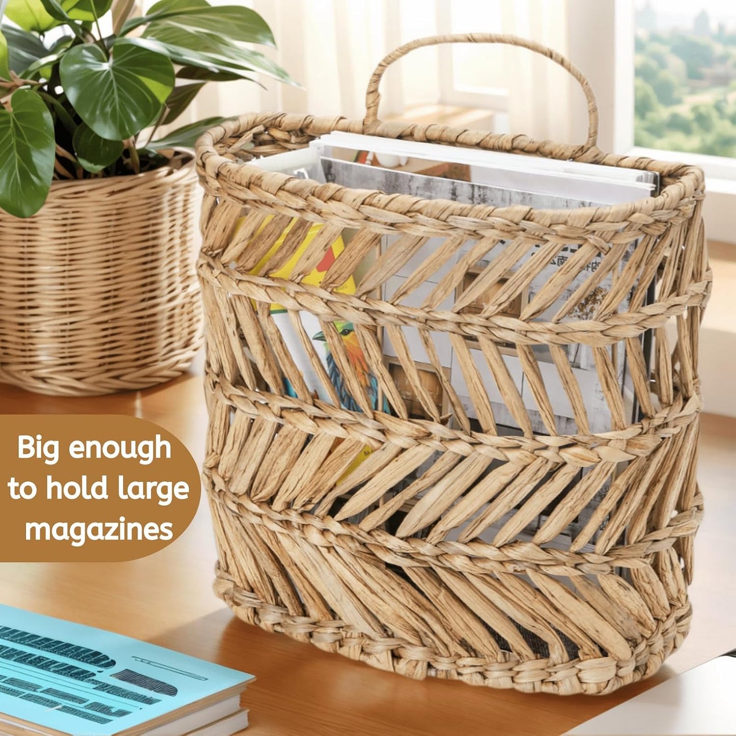 Large Woven Hanging Storage Basket / Natural / 12 x 5 x 14