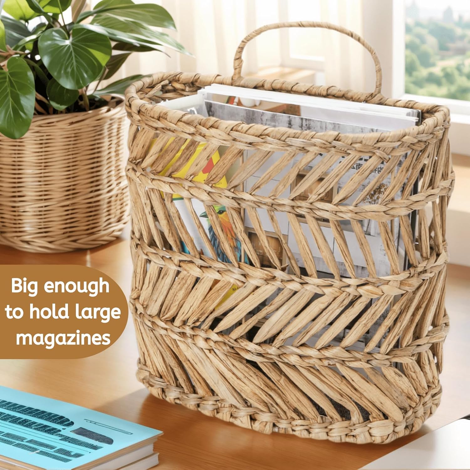 Large Woven Hanging Storage Basket / Natural / 12 x 5 x 14