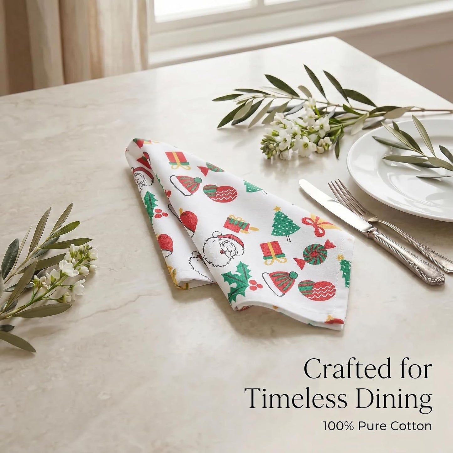 Urban Villa Cloth Napkins Cotton 20x20 (Set of 12) Xmas Print