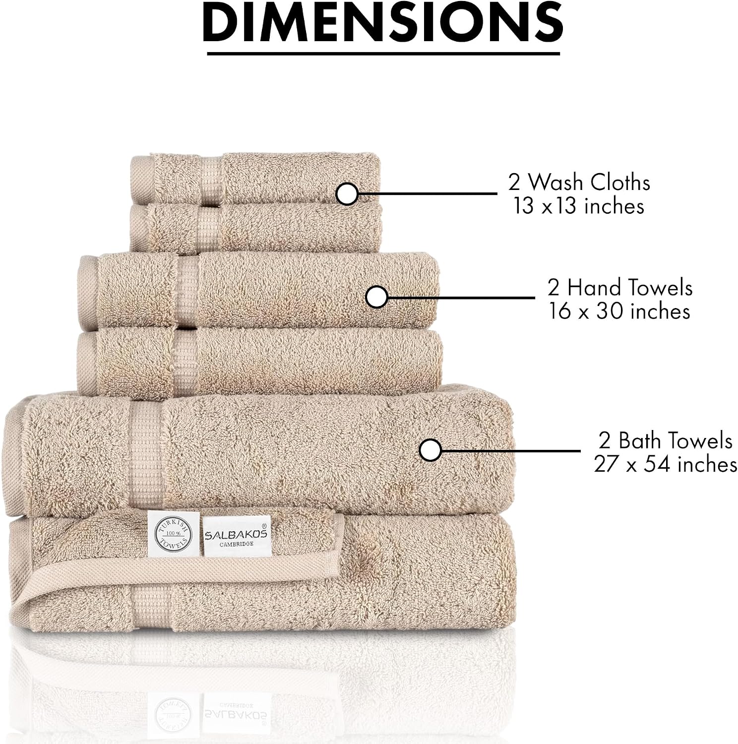 SALBAKOS 100% Turkish Cotton Bathroom Towel Set of 6-Piece, Taupe | 630 Gsm Thick Super Soft Highly Absorbent 2 Bath +