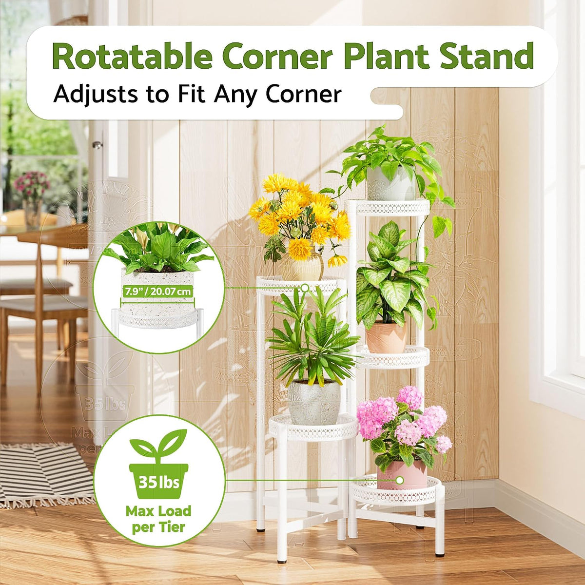 Metal Plant Stand Indoor Outdoor, 5 Tier Tall Flower Pot Holder Potted Display Rack Shelf, Heavy Duty Corner Plant
