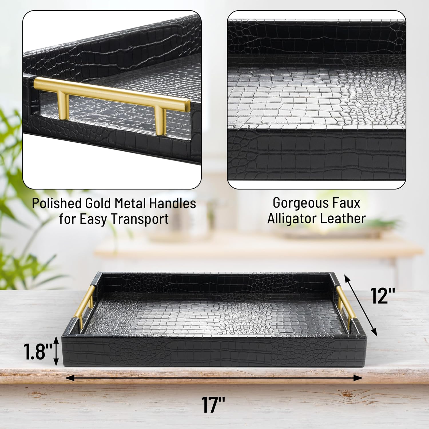Wood Serving Tray / Alligator Black / 17 x 12 x 1.8