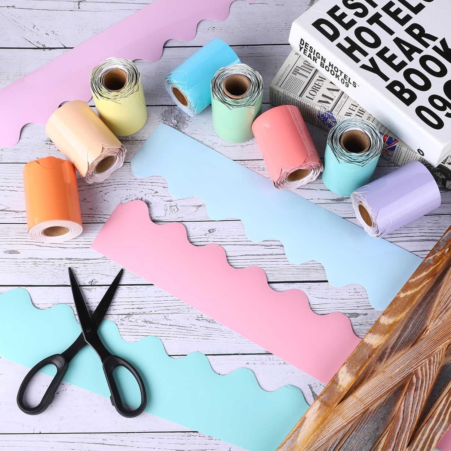 12 Rolls Scalloped Classroom Borders / Macaron Colors