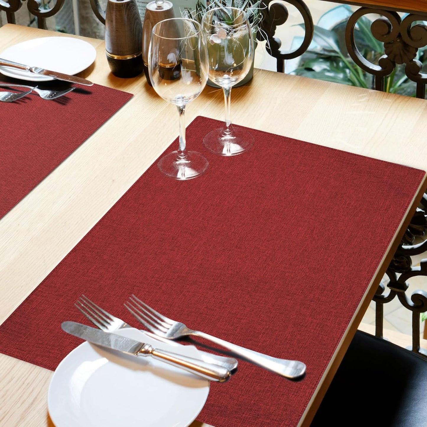 Cloth Placemats Set of 6, Cotton Linen Blend Place Mats, Red | Machine Washable, Double Layered, Heat Resistant, Fabric
