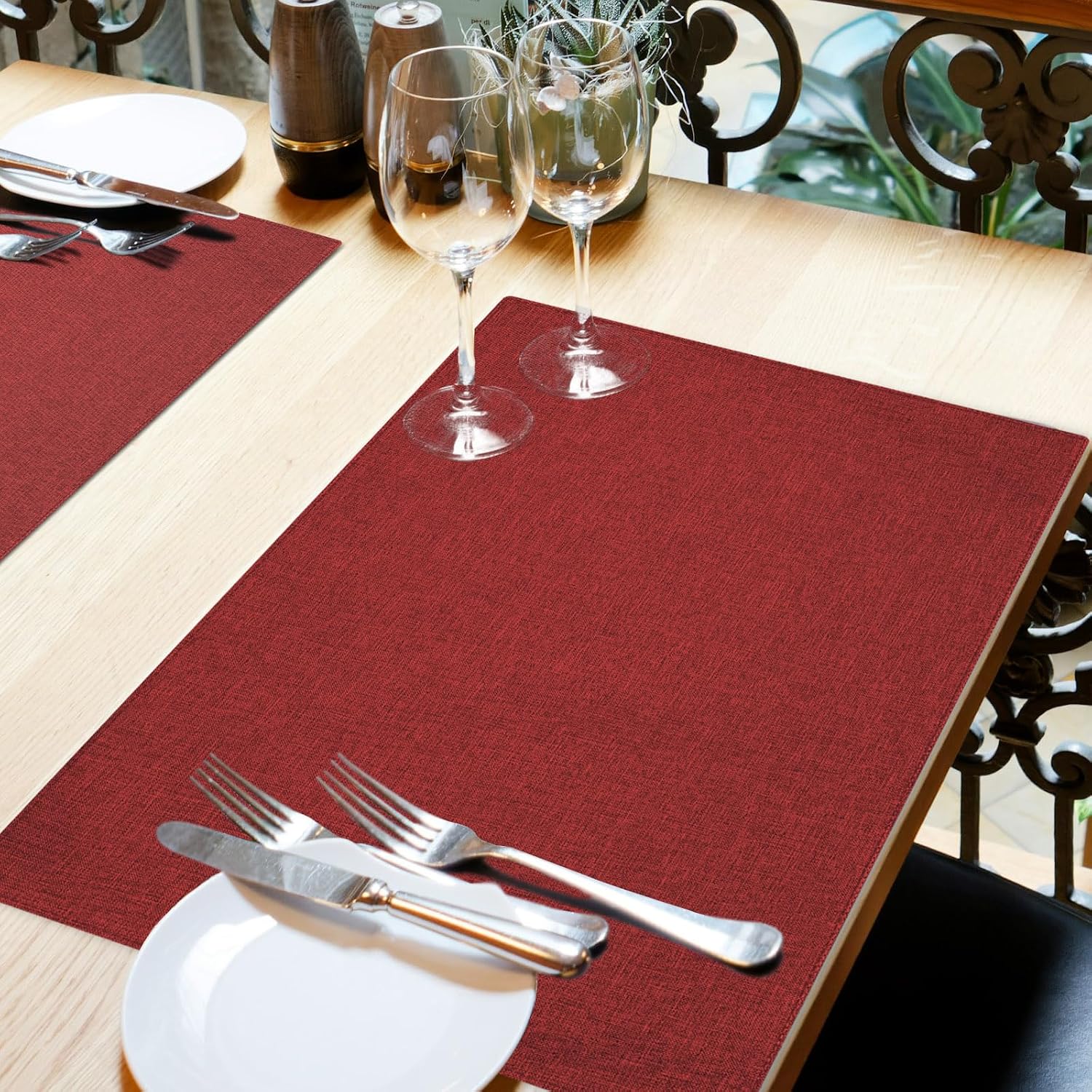 Cloth Placemats Set of 6, Cotton Linen Blend Place Mats, Red | Machine Washable, Double Layered, Heat Resistant, Fabric