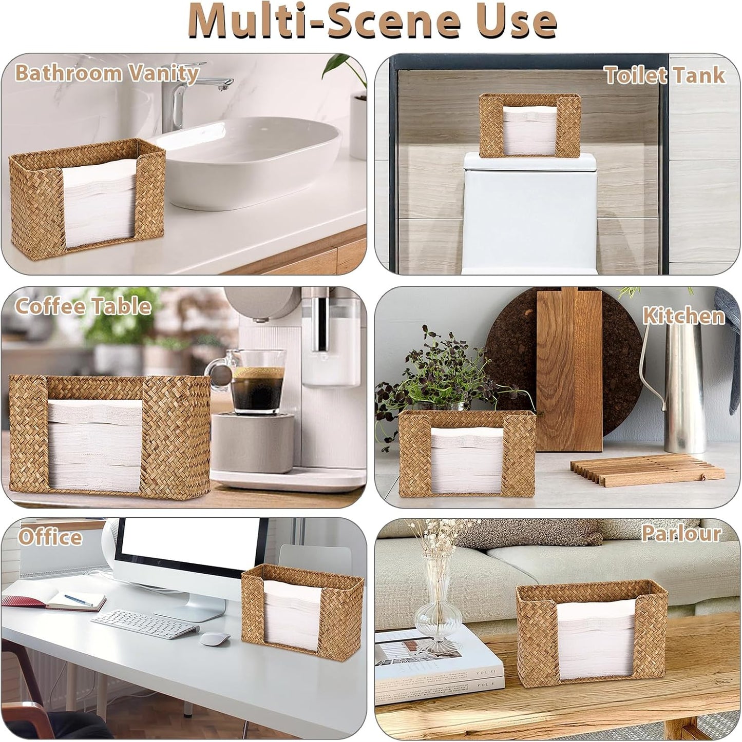 Folded Paper Towel Holder Wicker Countertop Paper Towels Dispenser / Caramel