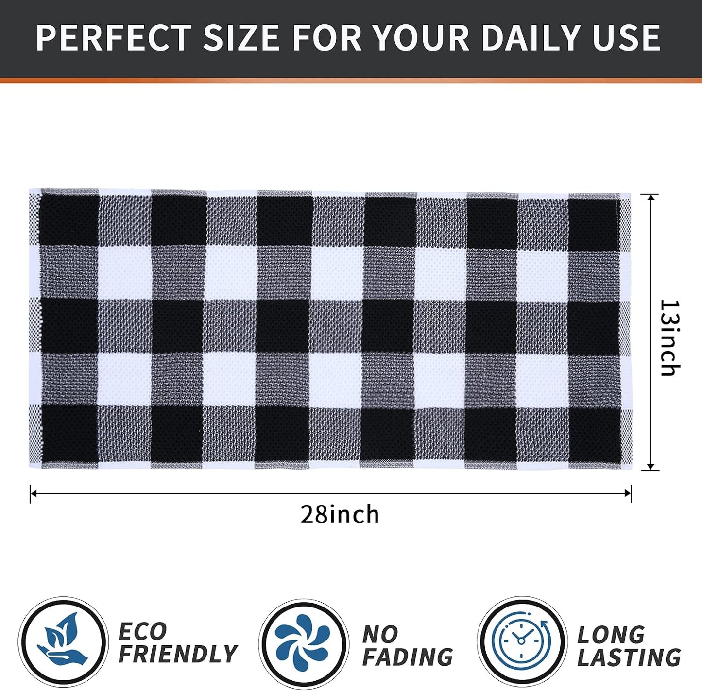 Mordimy Cotton Waffle Kitchen Towels, 13"x 28", 8 Pack, Black & White | Super Soft and Absorbent Buffalo Check, Durable