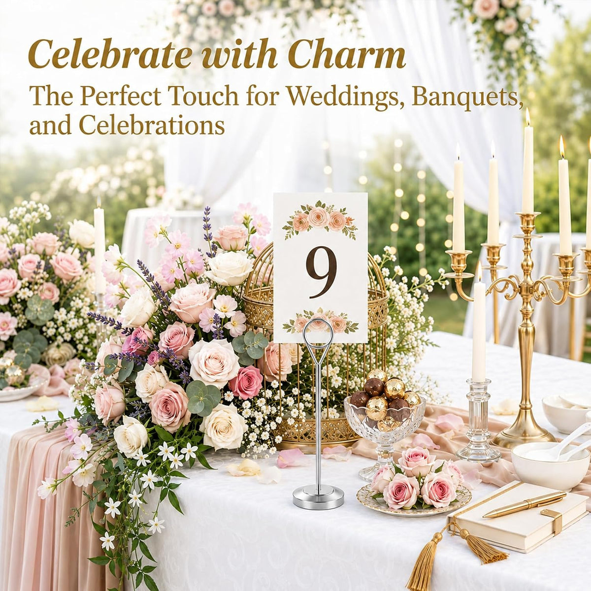 Radezon 12 Pcs Silver Table Number Holders, 6 Inch Tall Place Card Holders for Table, Sturdy Photo Picture Holders with