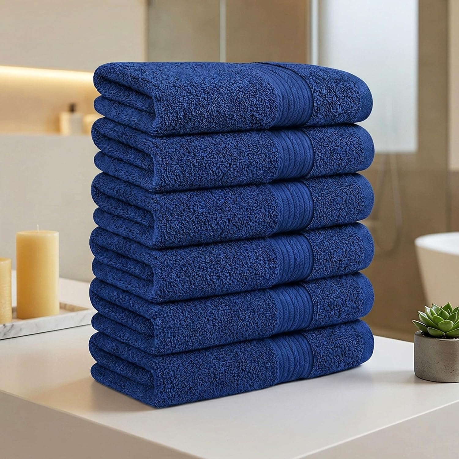 100% Cotton Hand Towels 18x28 Inches, 600 GSM, Soft & Absorbent, Set of 6, Navy
