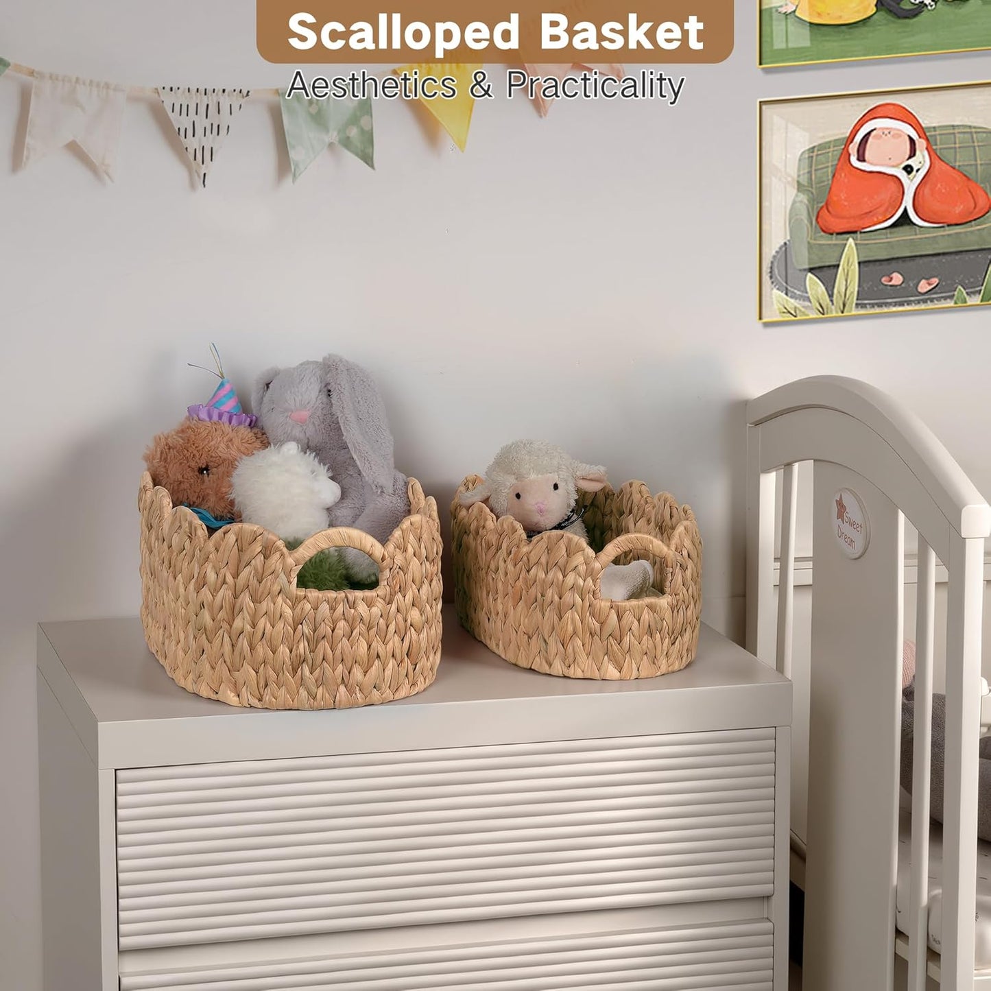 Scalloped Wicker Basket / Oval / Natural / Set of 2