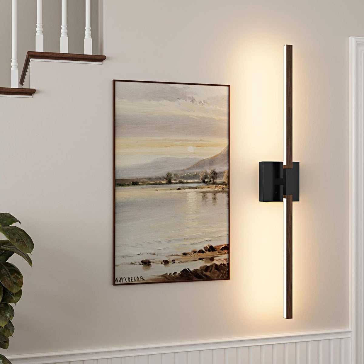 Rayogale Black Walnut Rechargeable Wall Sconce with Remote Control 40 Inch | 3000/4500/6000K Dimmable 8000mAh Wireless