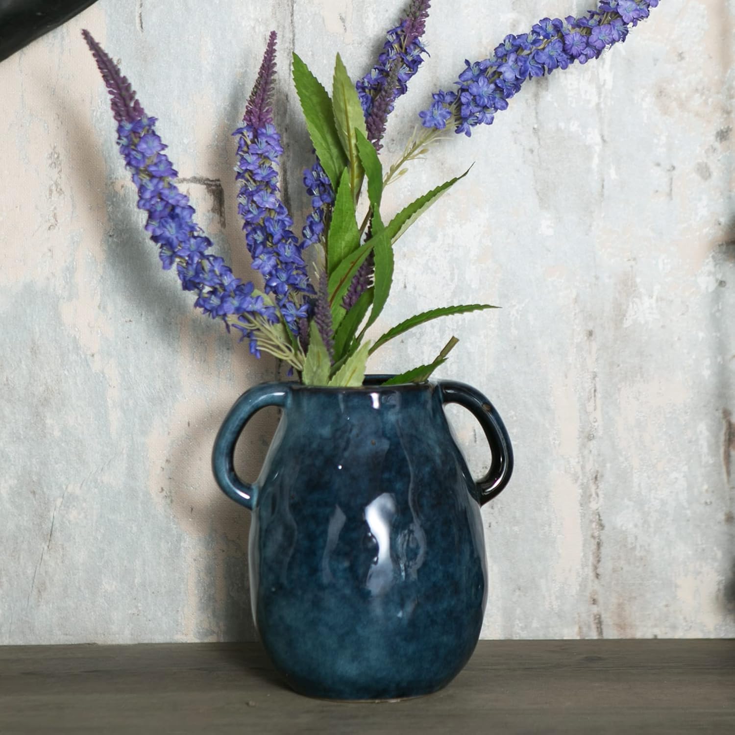 Blue Ceramic Vase / Double Handle - Blue