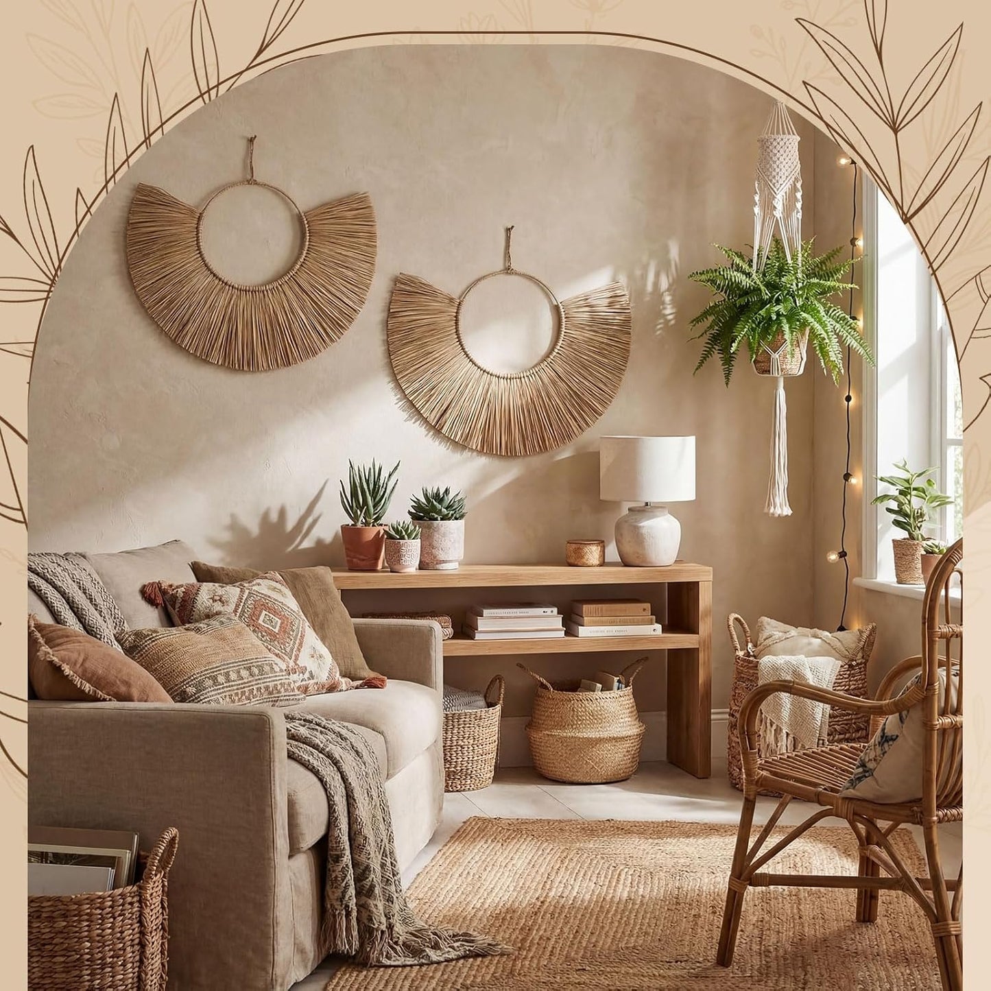 Rattan Wicker Basket Wall Art / 20'' x 12 / Set of 2