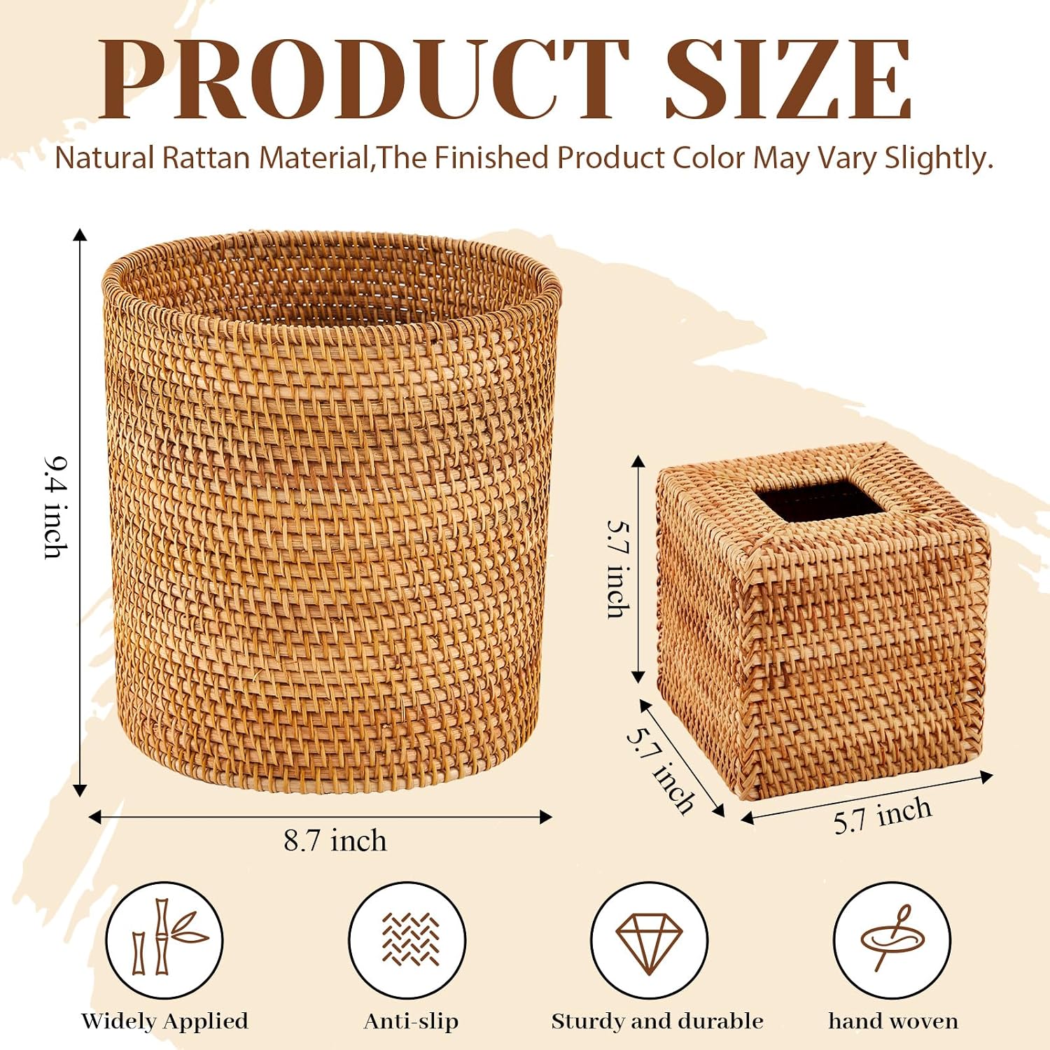 Rattan Hand Woven Basket Set Wicker Bathroom / Log Color / Set of 2