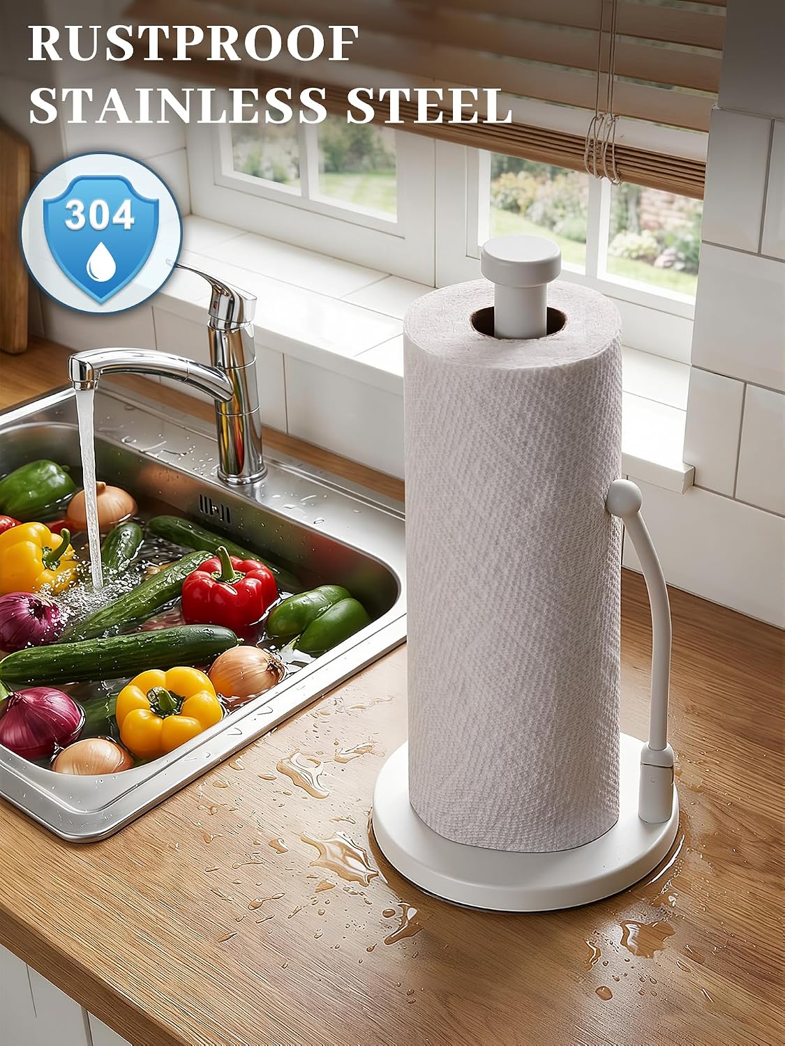 SMARTAKE Paper Towel Holder Countertop, Non-Slip Weighted Base, White | Freestanding Kitchen Roll Dispenser, Rustproof