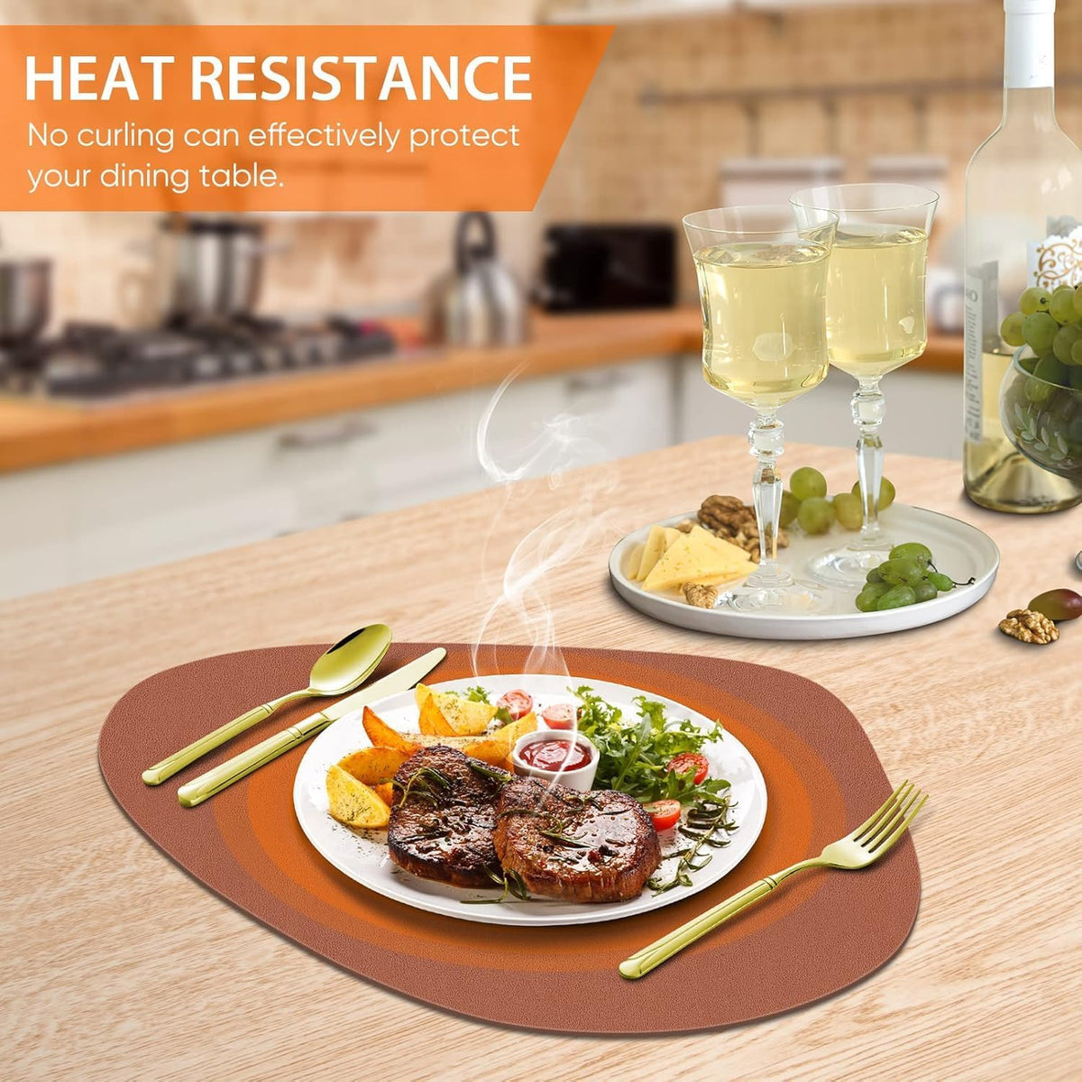Faux Leather Placemats Set of 8, Wipeable & Washable Table Mats | Waterproof, Heat-Resistant & Easy to Clean Round