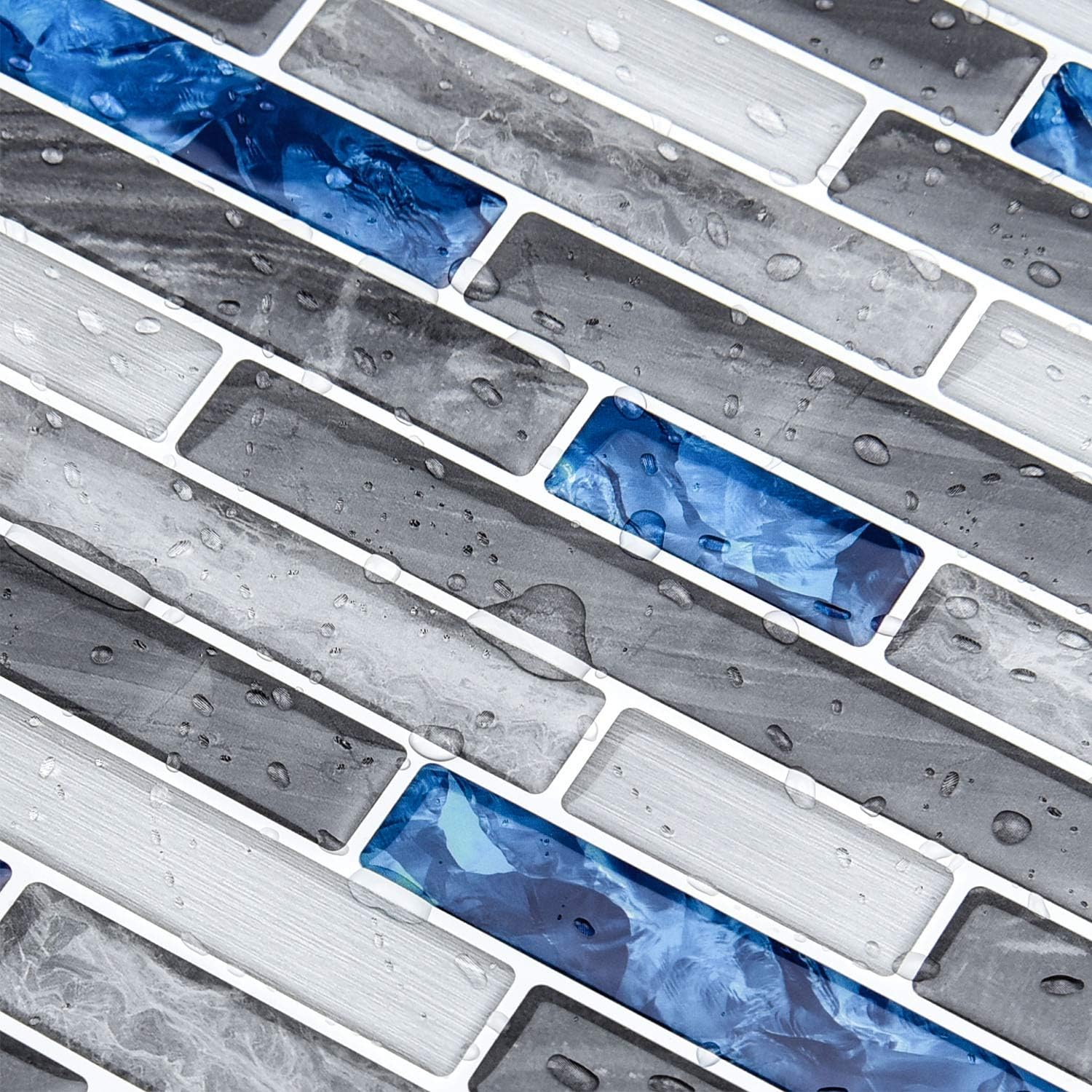 Peel & Stick Brick Kitchen Backsplash Self-Adhesive Wall Tile Stone Design / Blue
