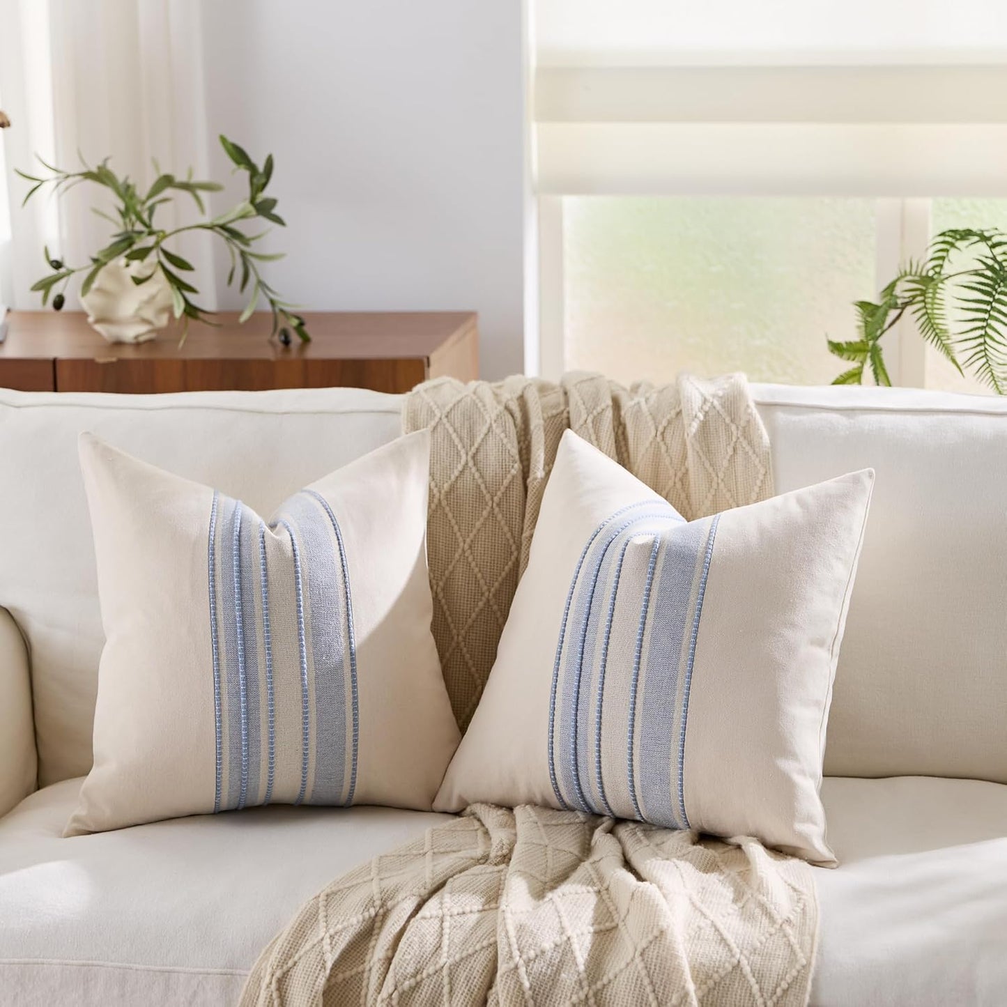 Boho Decorative Cushion Covers / 18 x 18 / Style 1- Classic Blue / Set of 2