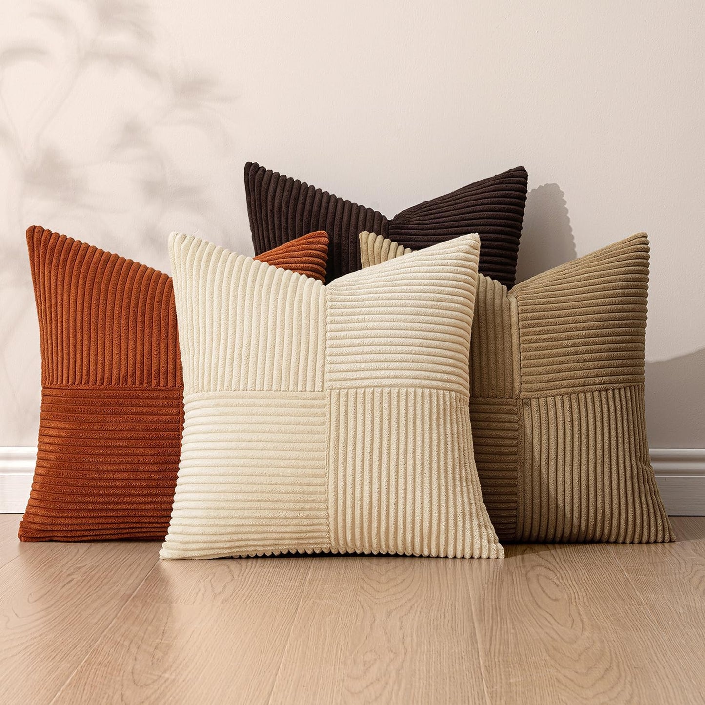 Throw Pillow Covers Boho Farmhouse Cushion Cases for Livingroom / 20 x 20 / Brown Beige / Set of 4