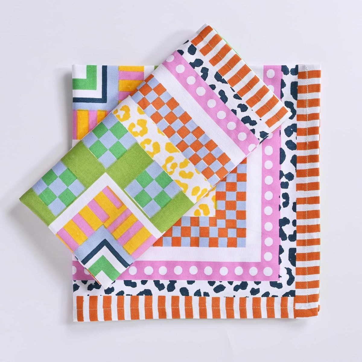FINGERCRAFT Cloth Napkins Set of 12 Cotton Linen, 20x20 Inch, Boho Patch | Mitered corner, washable, soft, absorbent