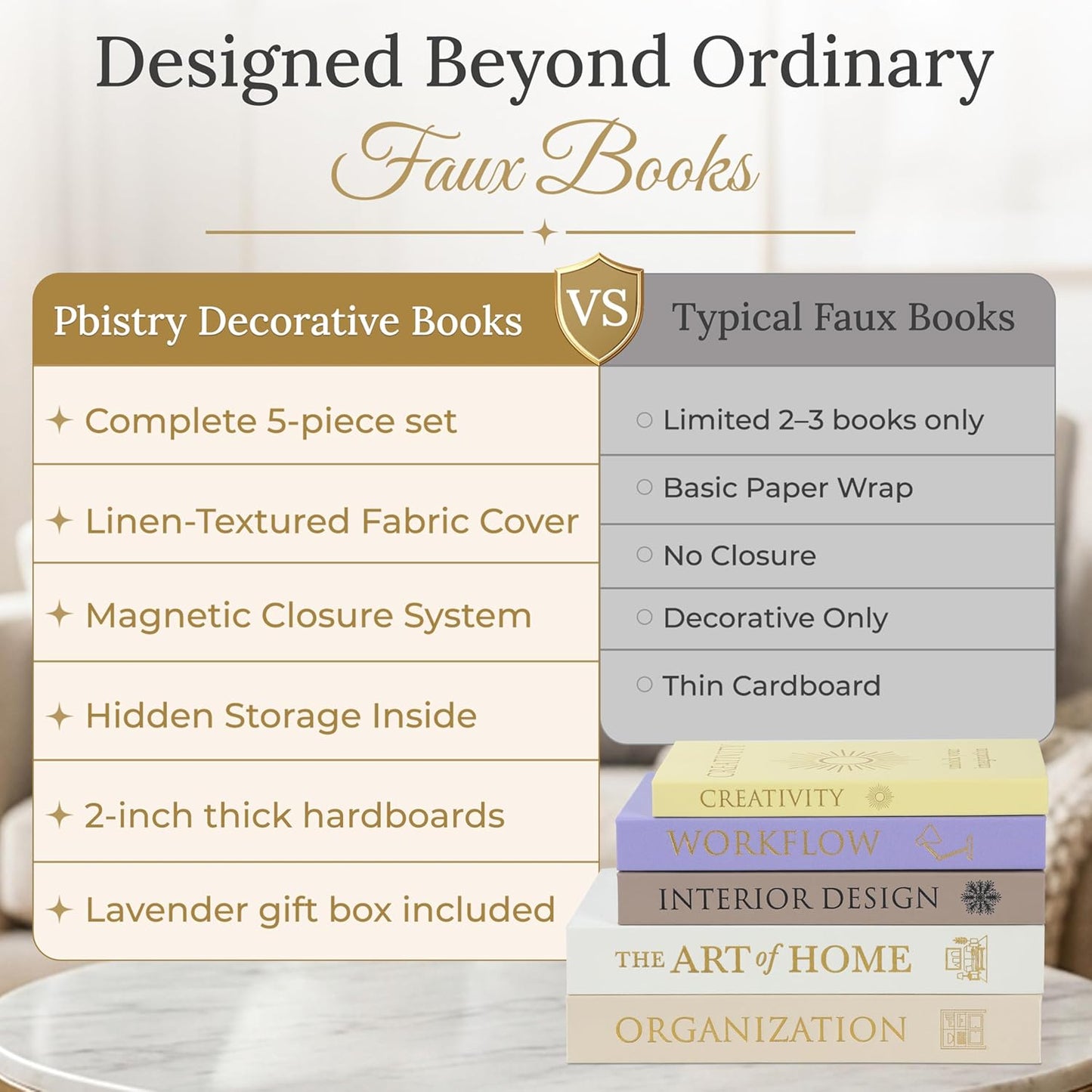 Oxford Linen Faux Books / Gold / Set of 5