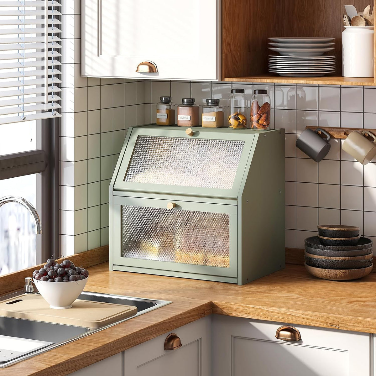 STDDRE Bread Box for Kitchen Countertop Bin Double Layer Bread Box Storage Container Extra Large Capacity Farmhouse