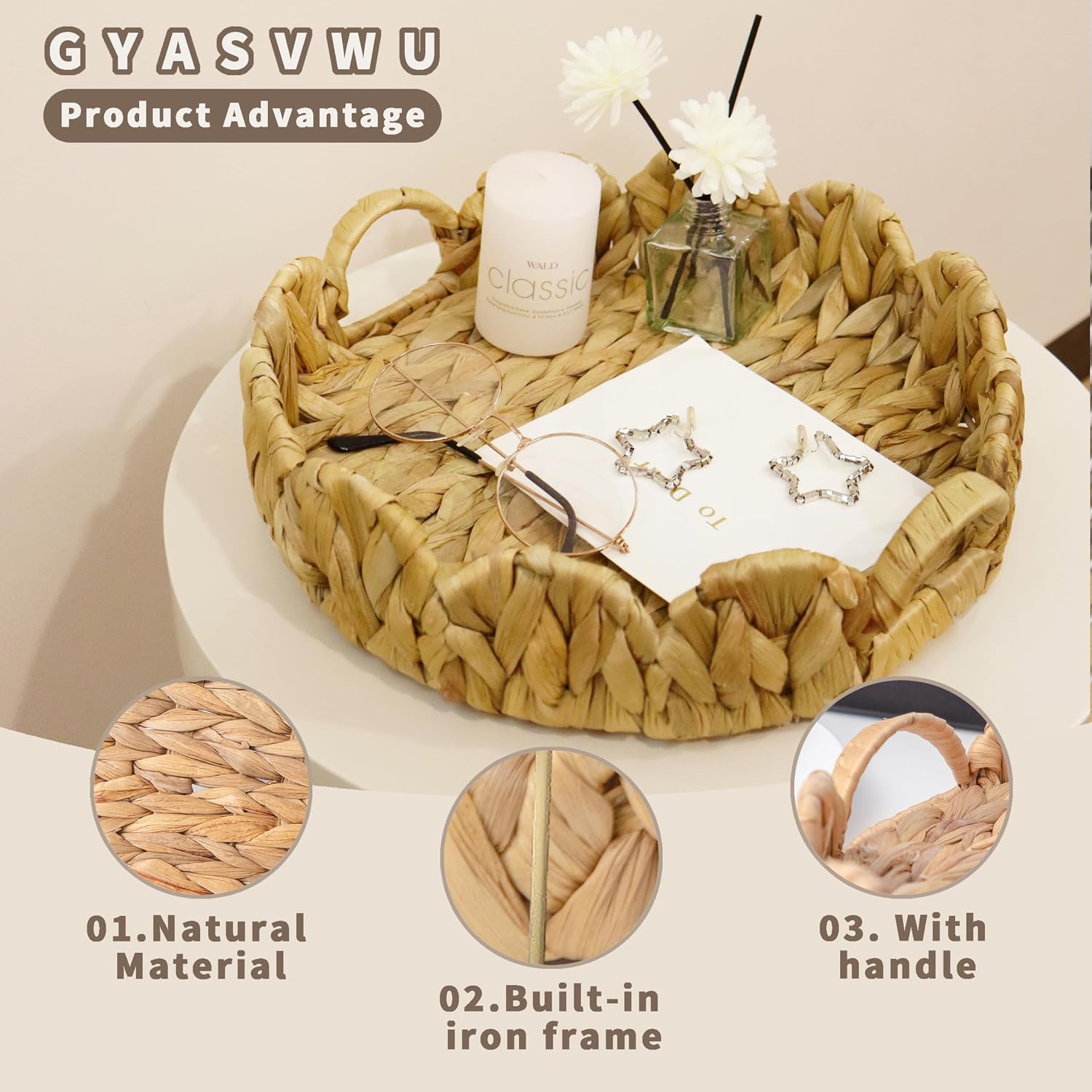 Scalloped Tray / Woven Tray for Ottoman / Water Hyacinth